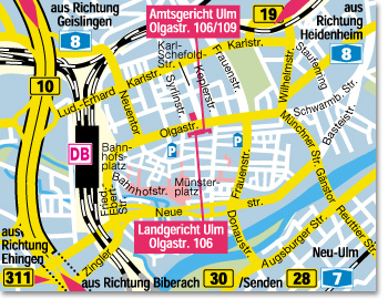 Kartenausschnitt der Ulmer Innenstadt
